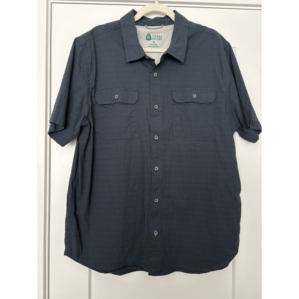 Sierra‎ Designs Shirt XL Blue Performance Short Sleeve Outdoor Pockets Utility